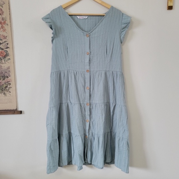 2X Cotton Blue Button Down Dress - Picture 3 of 6